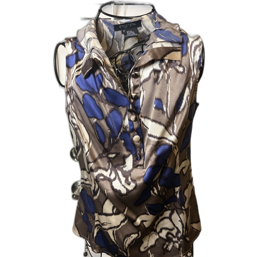 Etcetera 100% Silk Sleeveless Blouse – Size 2 – Abstract Floral Print
